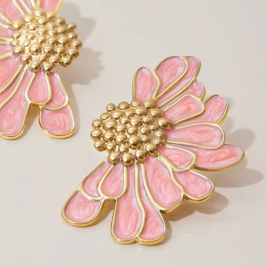Peach Pink Statement Studs Earrings