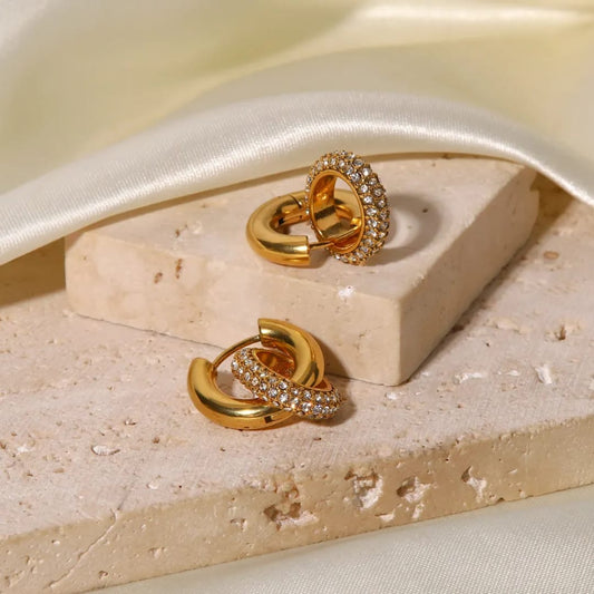 Gold Zircon Hoops Earrings