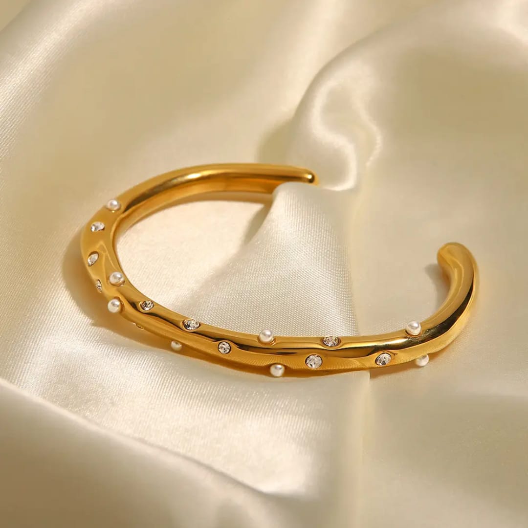 Gold AD & Pearl Studded Bracelet