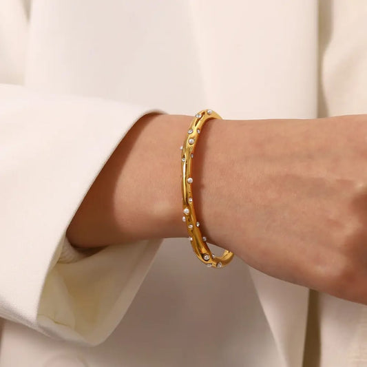 Gold AD & Pearl Studded Bracelet