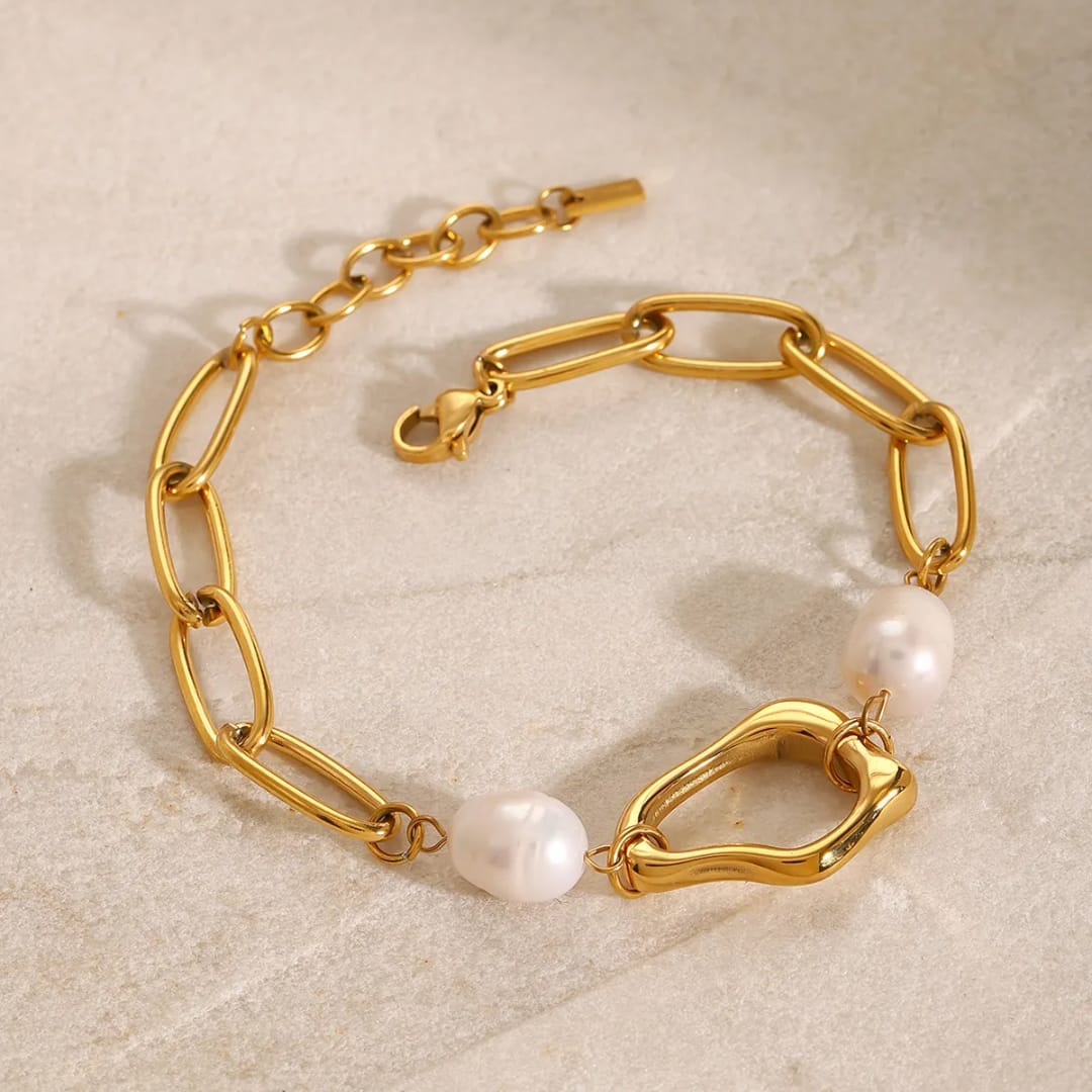 Pearl Gold Chain Bracelet