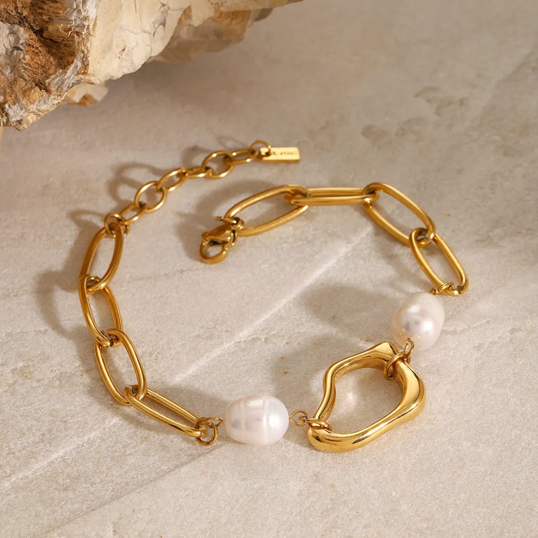 Pearl Gold Chain Bracelet