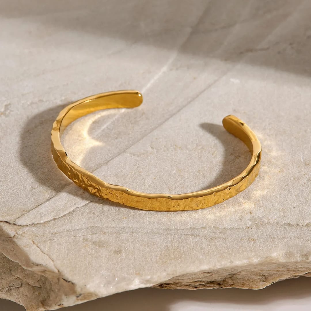 Textured Gold Open Bracelet