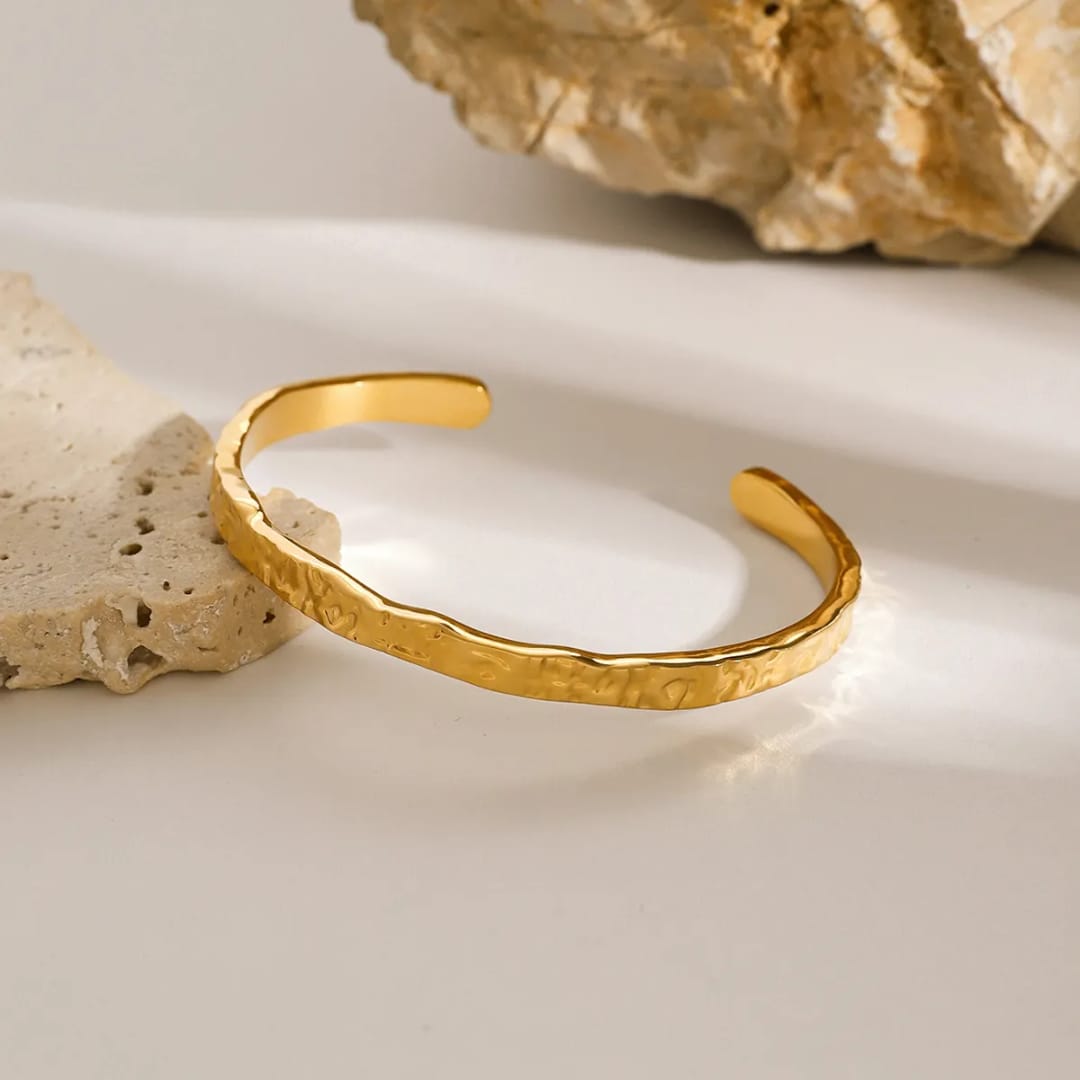 Textured Gold Open Bracelet