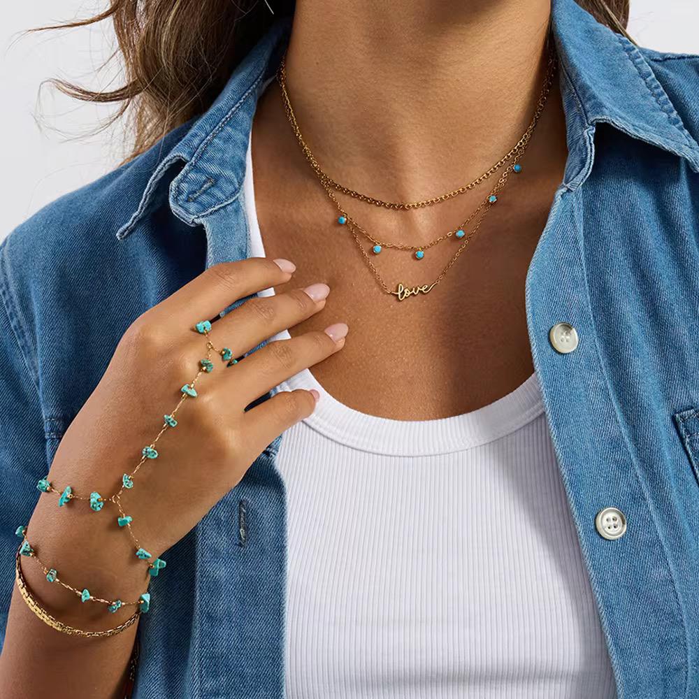Blue Stone Finger Wrist Bracelet