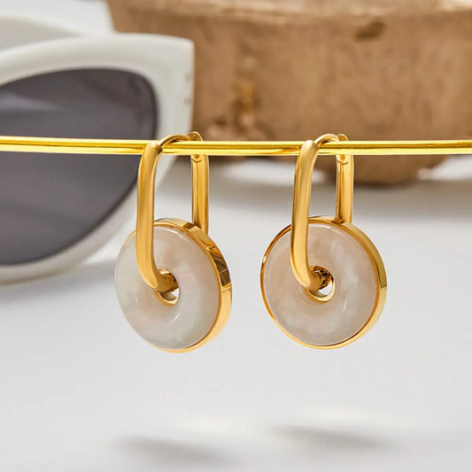 White MOP Hoop Earrings