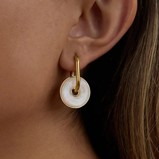 White MOP Hoop Earrings