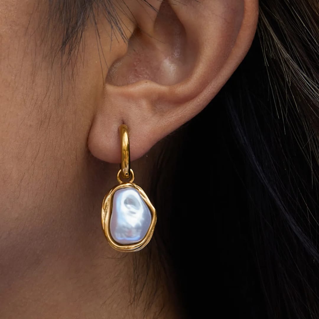 Baroque Pearl Hoop Earrings