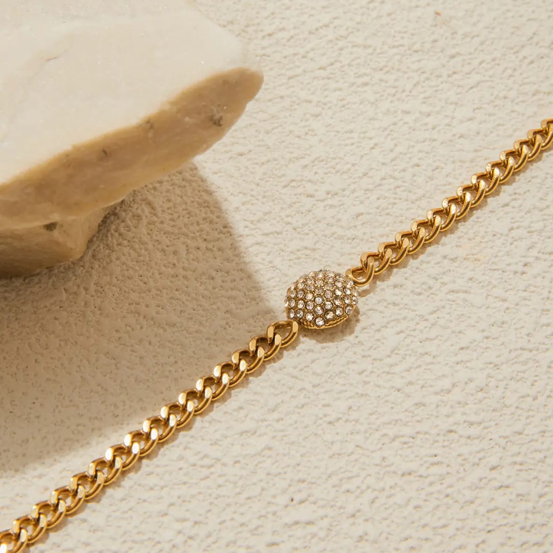 AD Studded Gold Chain Bracelet