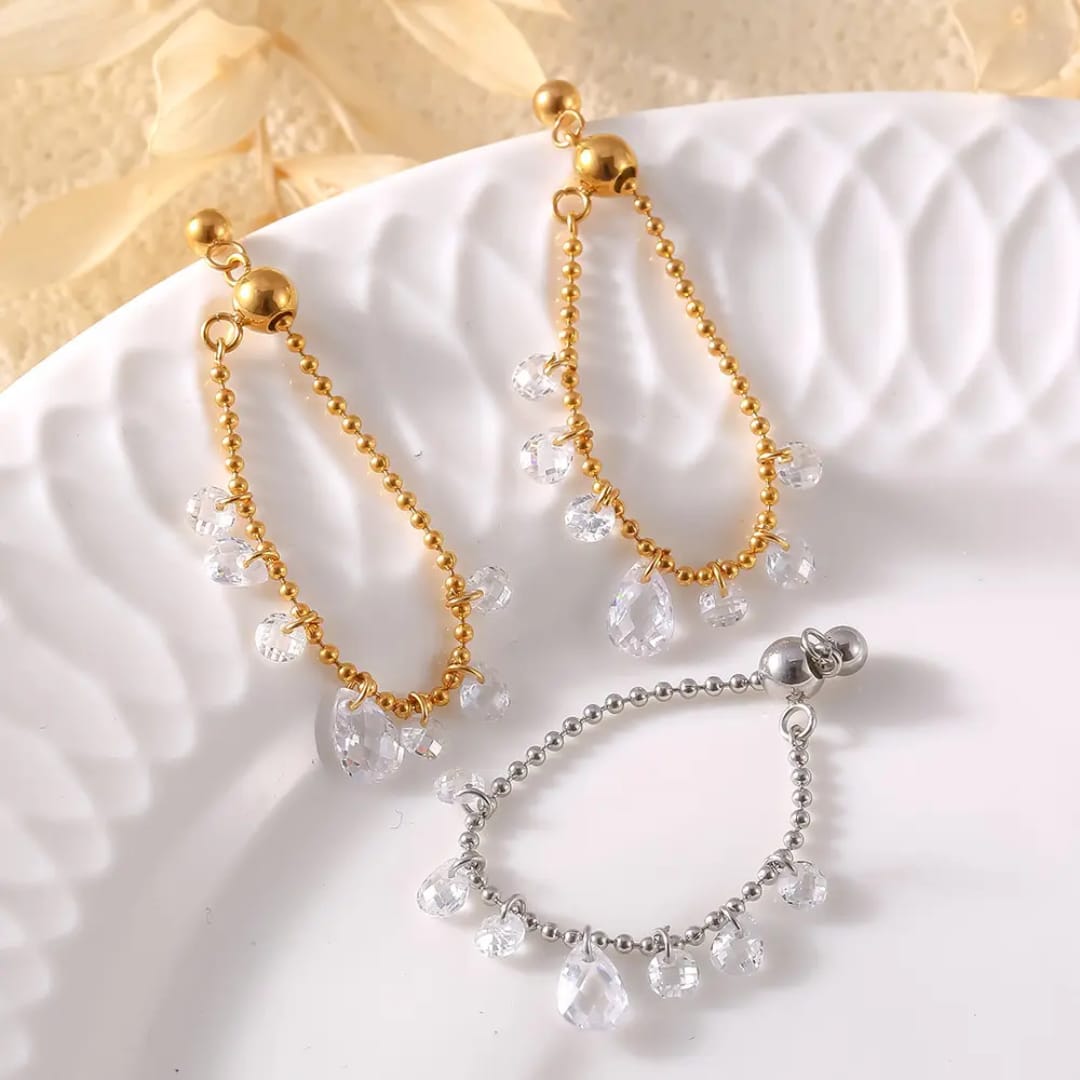 Adjustable Crystal Chain Ring