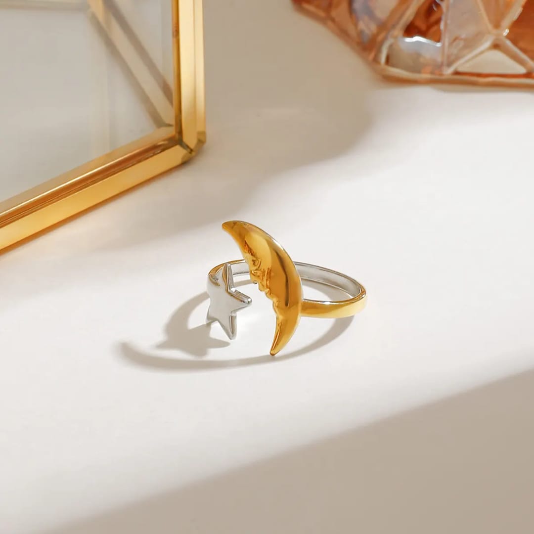 Dual Tone Star Moon Ring