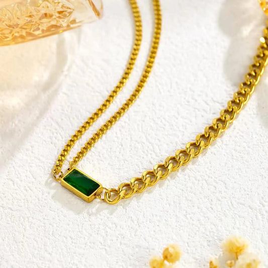 Green Stone Chain Necklace