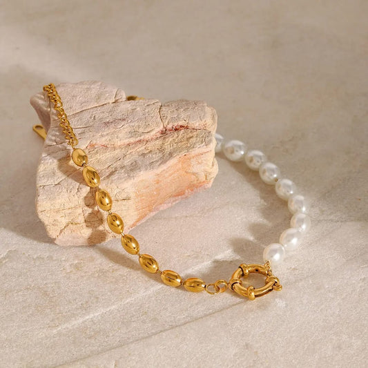 Pearl & Gold Chain Bracelet