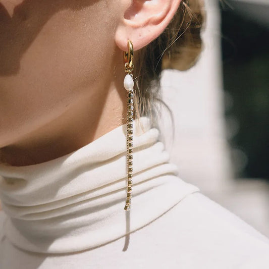 Tennis Pearl Hoop Earrings