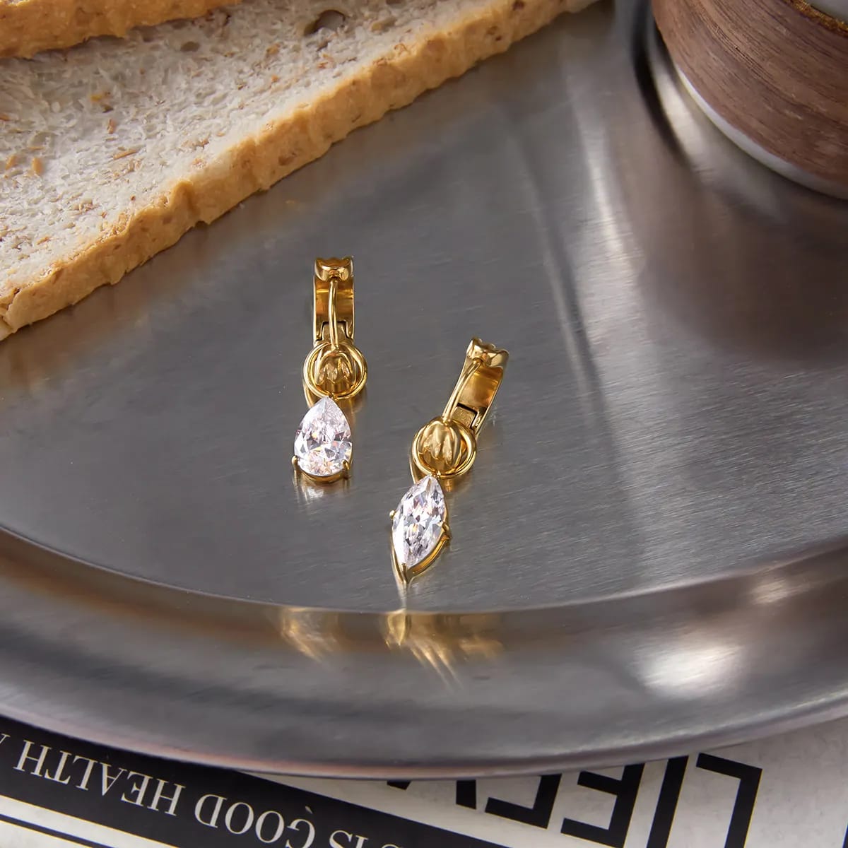 Diamond Drop Hoop Earrings
