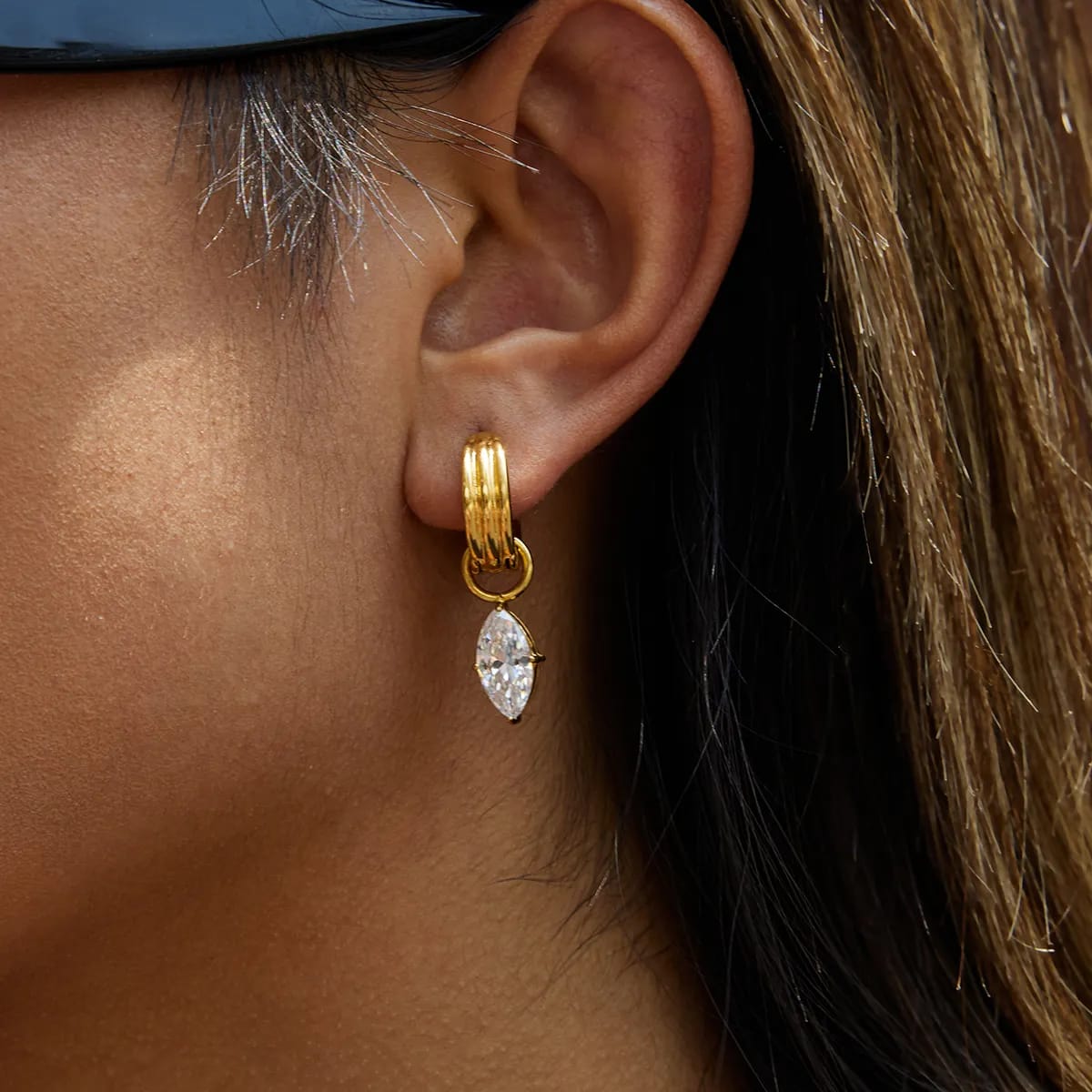 Diamond Drop Hoop Earrings