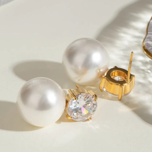 Diamond Pearl Drop Earring