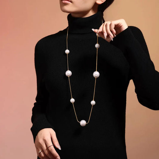 Pearl Silver Long Necklace