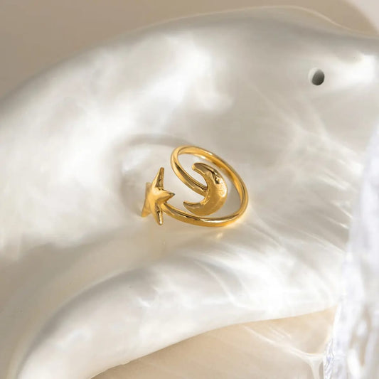 Star & Moon Gold Ring
