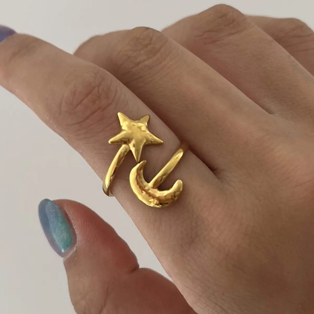 Star & Moon Gold Ring