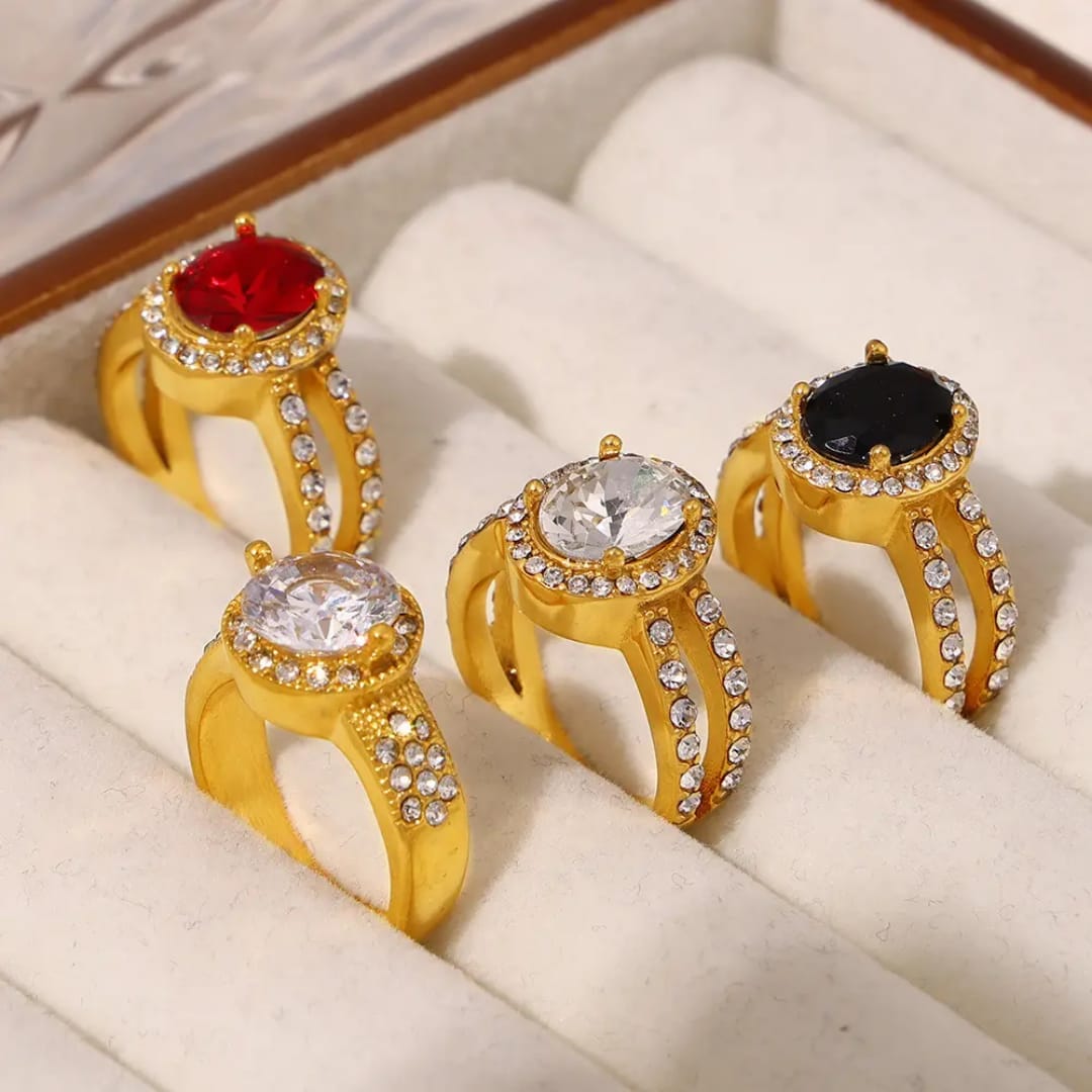 Red Rhinestones Statement Ring