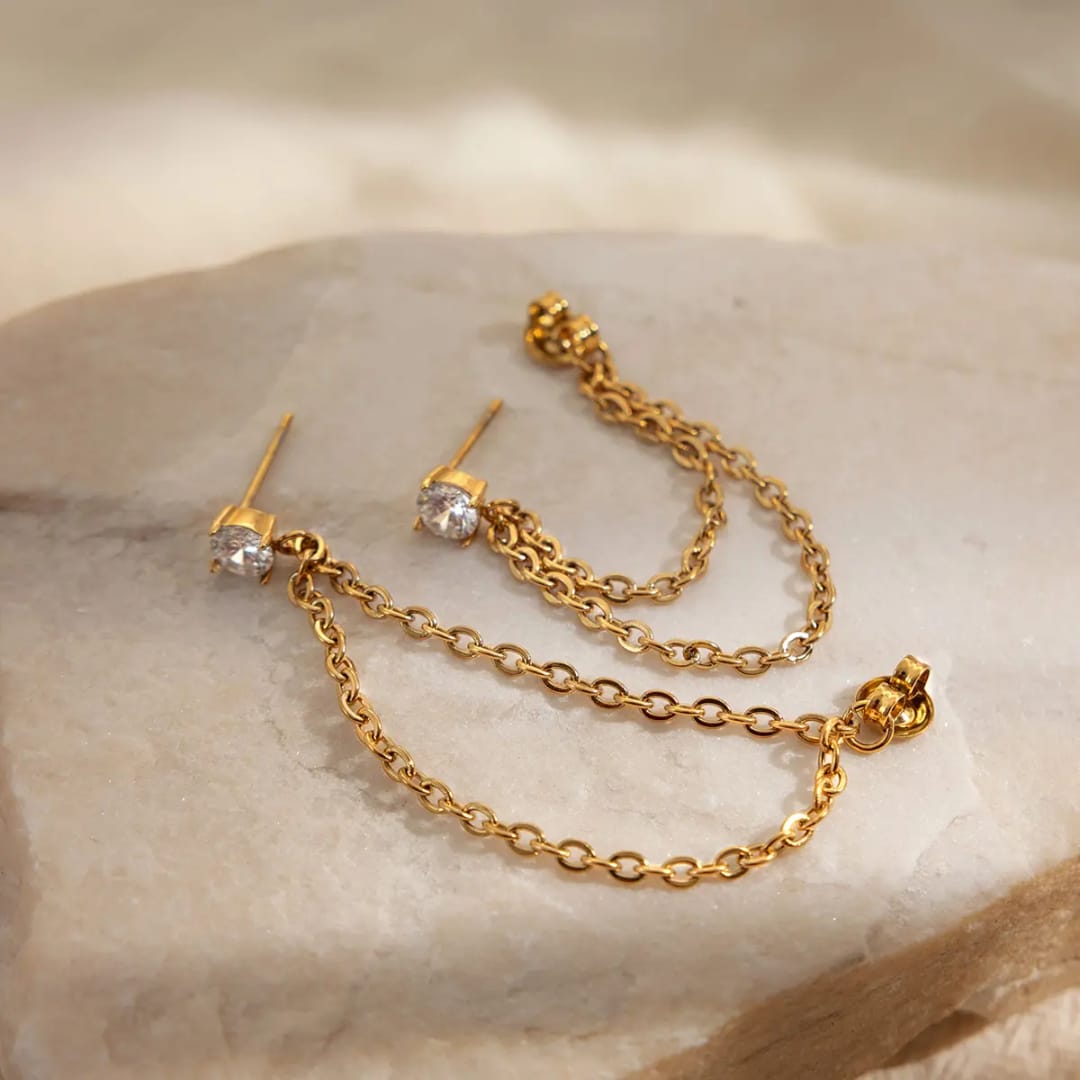 Diamond Attached Chain Earring