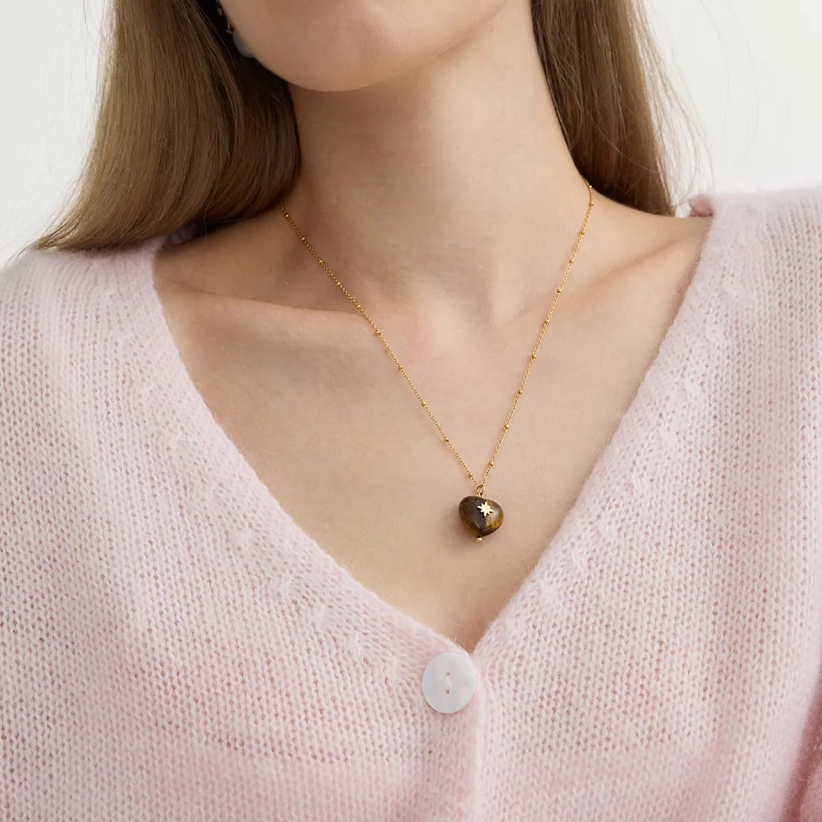 Tiger's Eye Heart Chain Necklace