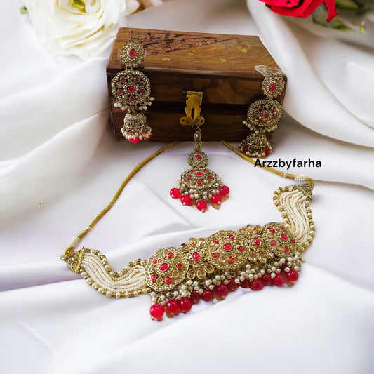 Manisha Pink Beaded Necklace Set