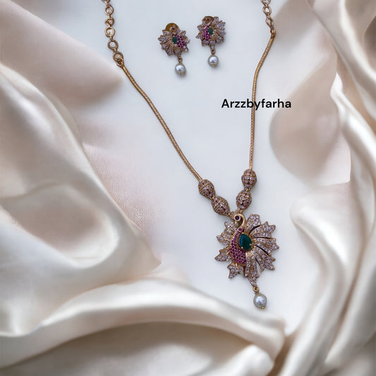 Peacock Zircon Necklace Set