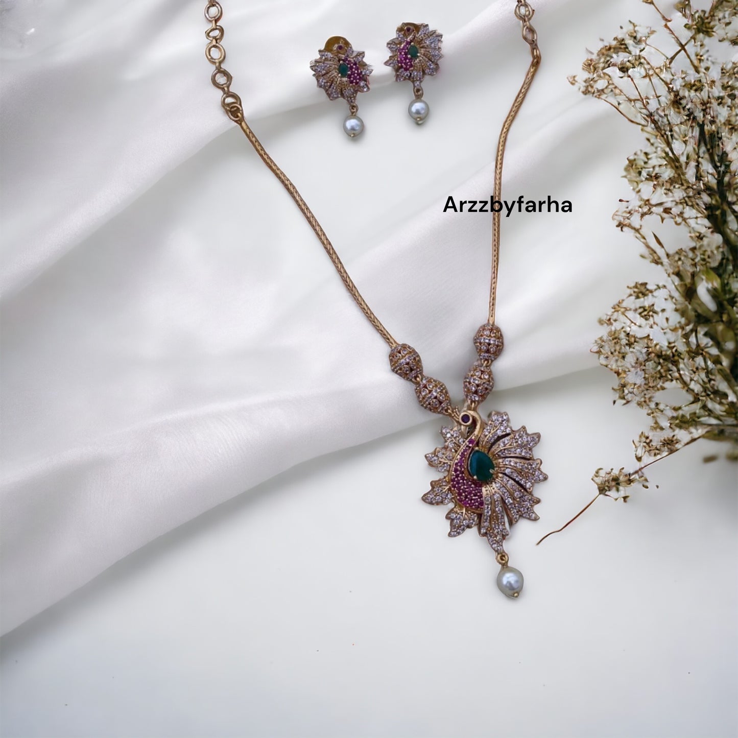 Peacock Zircon Necklace Set