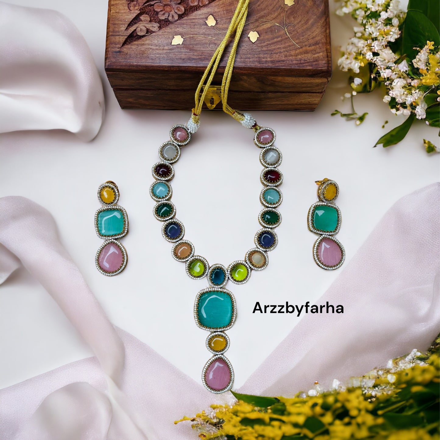 Navratan Gemstone Necklace Set