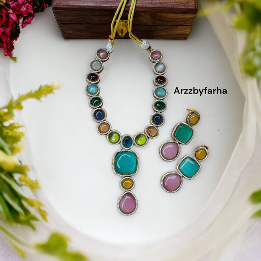 Navratan Gemstone Necklace Set