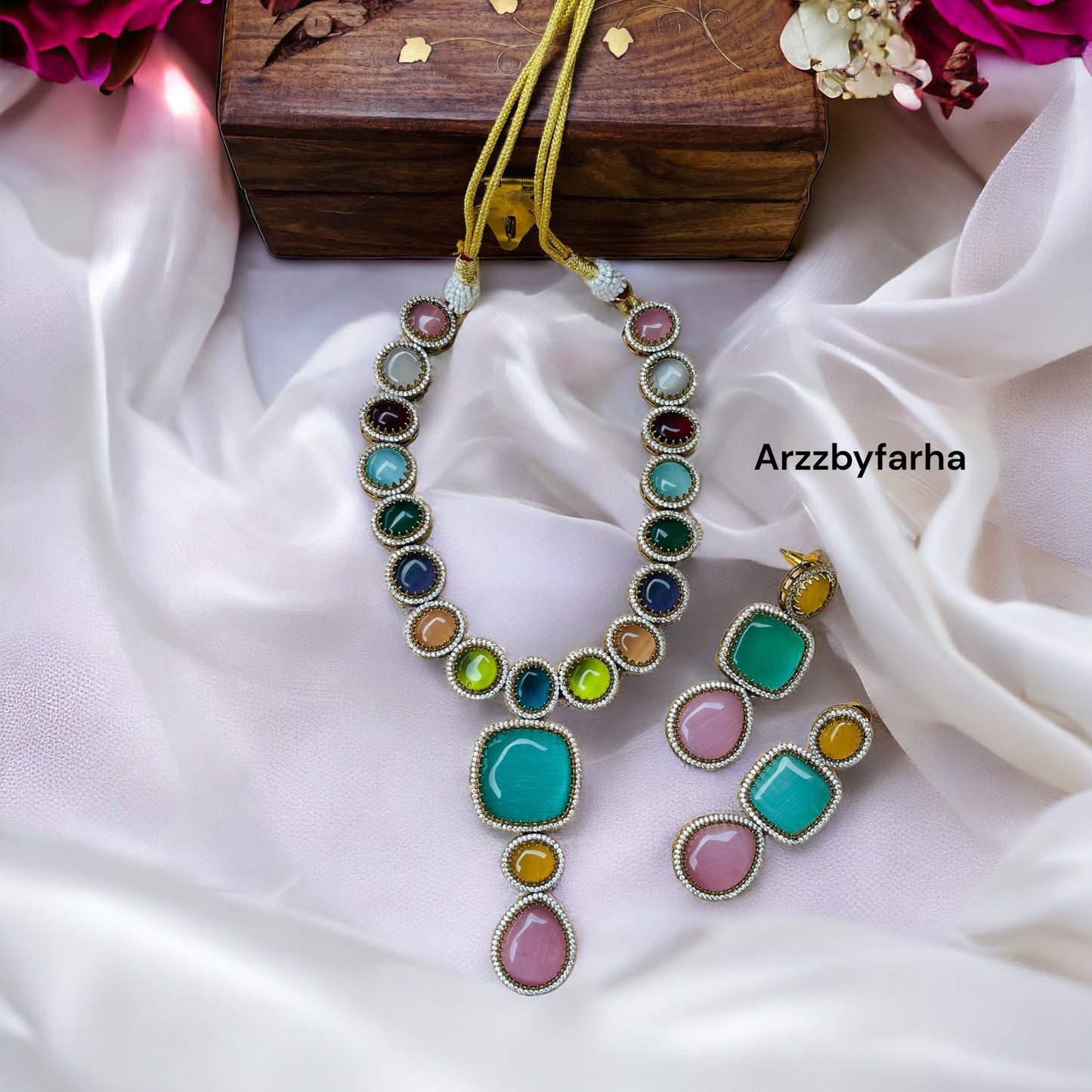 Navratan Gemstone Necklace Set