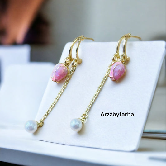 Pink Rose Drop Earrings