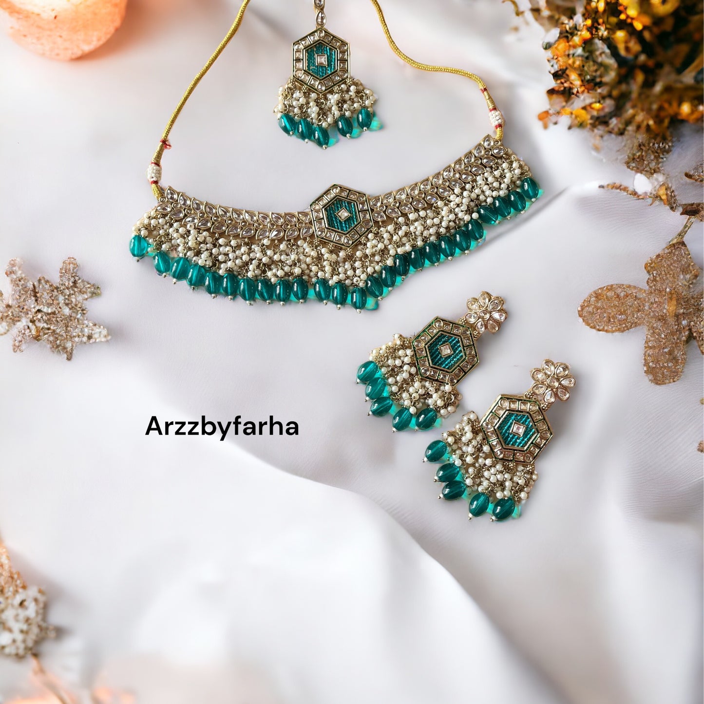Sea Green Beaded Necklace Set