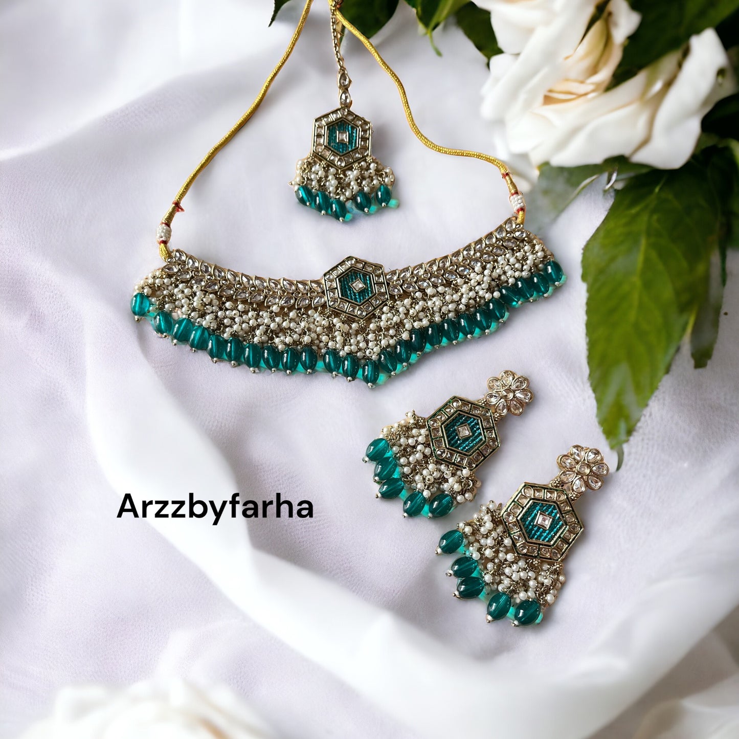 Sea Green Beaded Necklace Set