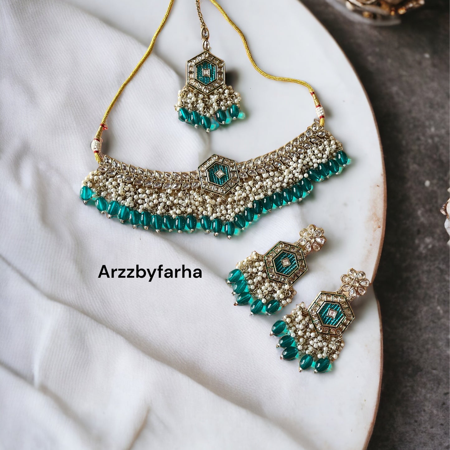 Sea Green Beaded Necklace Set