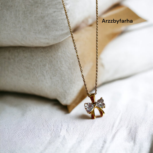 18k Gold PVD Plating Bow Pendant Chain