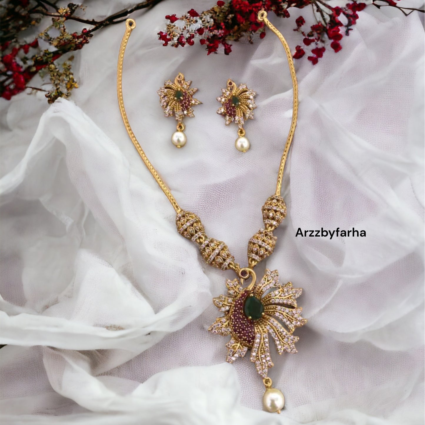 Peacock Zircon Necklace Set
