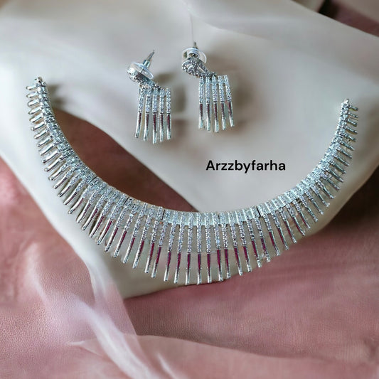 Silver Rhodium Plated Choker Set