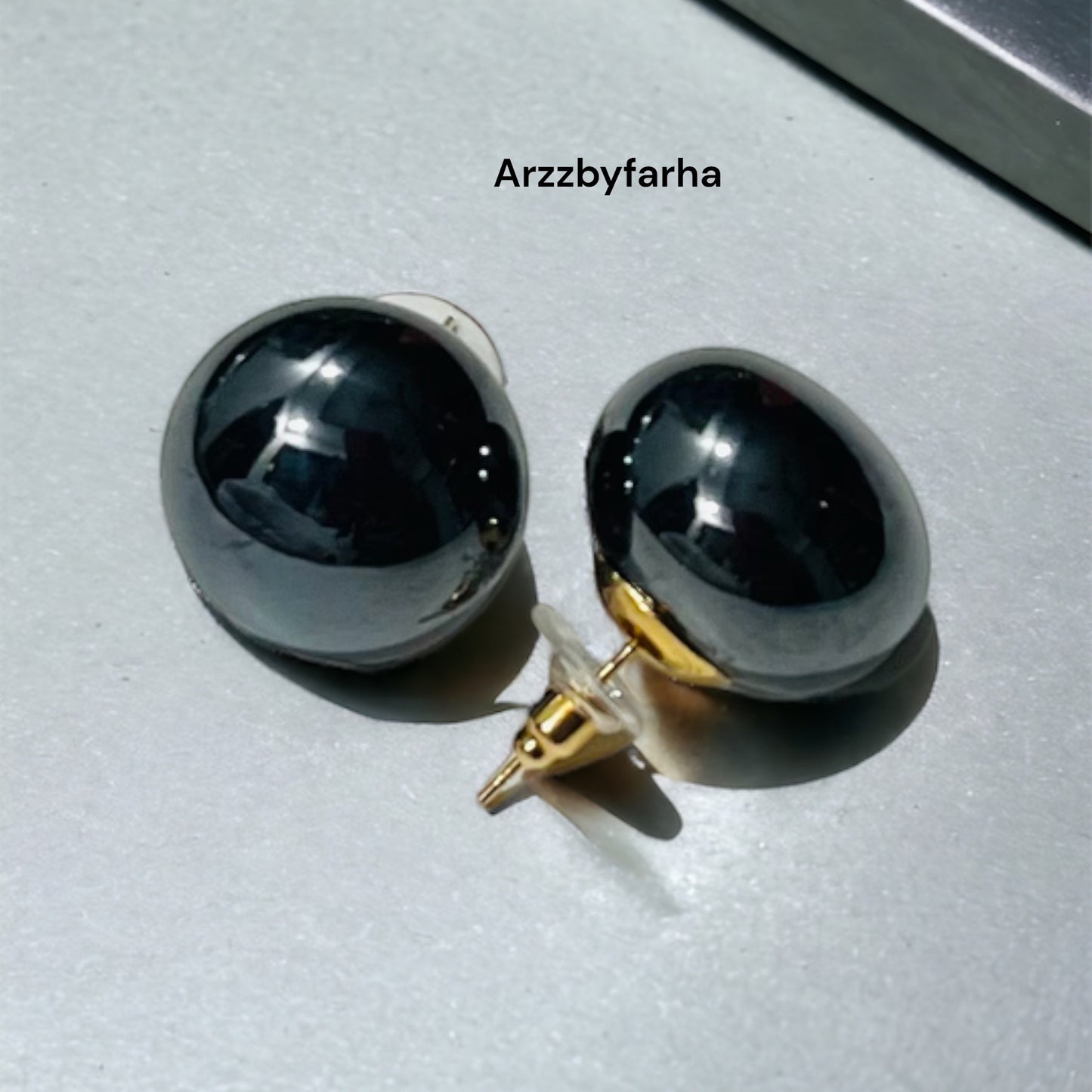 Glossy Dark Grey Studs Earrings