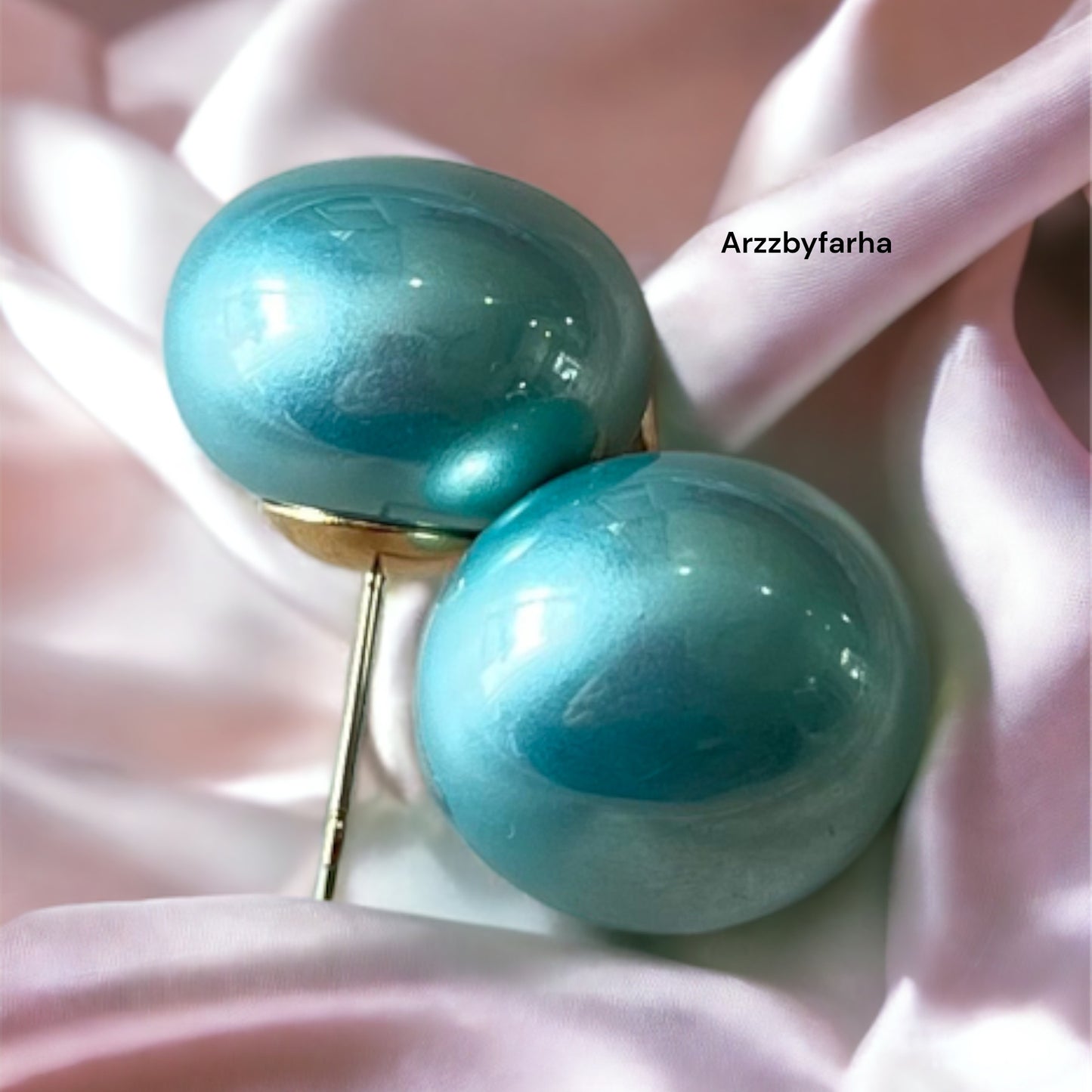 Glossy Aqua Blue Studs Earrings