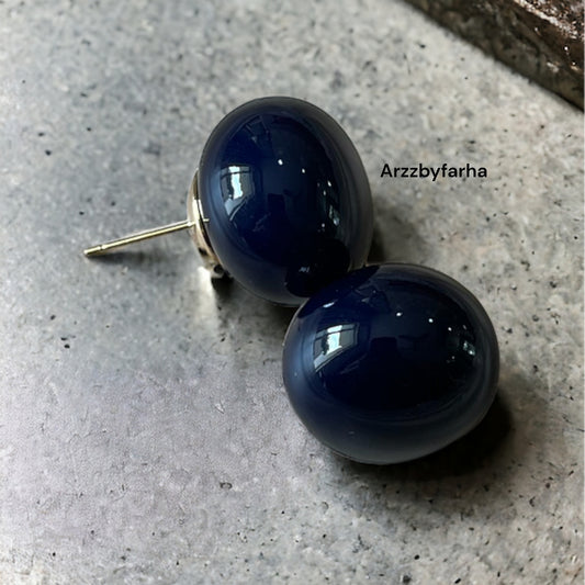 Glossy Blue Studs Earrings