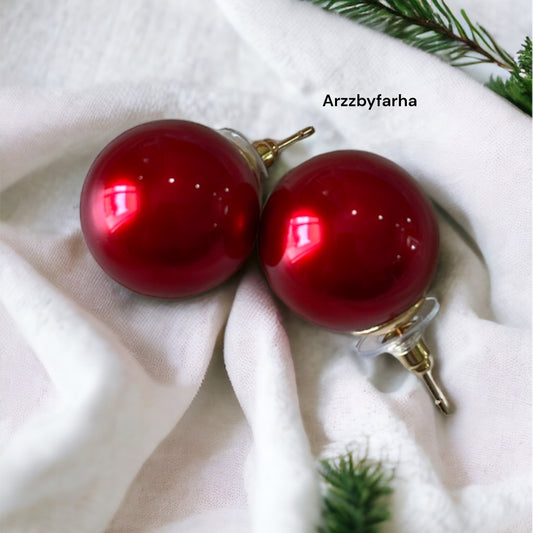 Glossy Red Studs Earrings