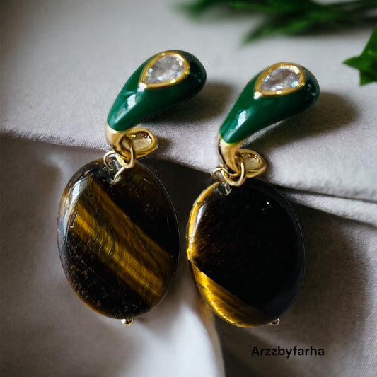 Glass Stone Green Drop Earrings