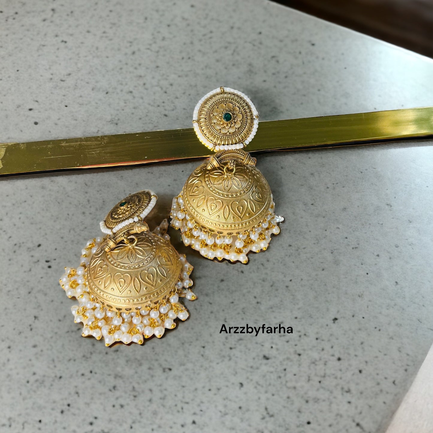 Royal Green Stone Golden Jhumka
