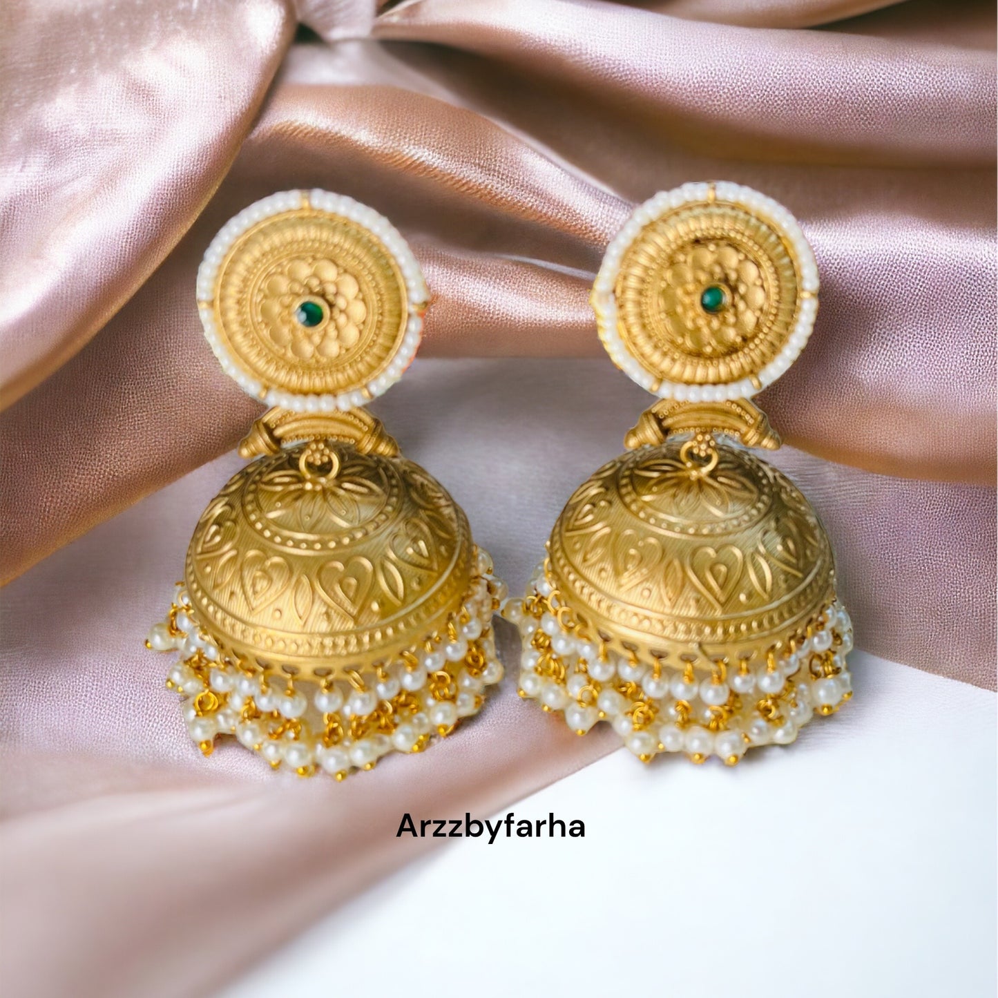 Royal Green Stone Golden Jhumka