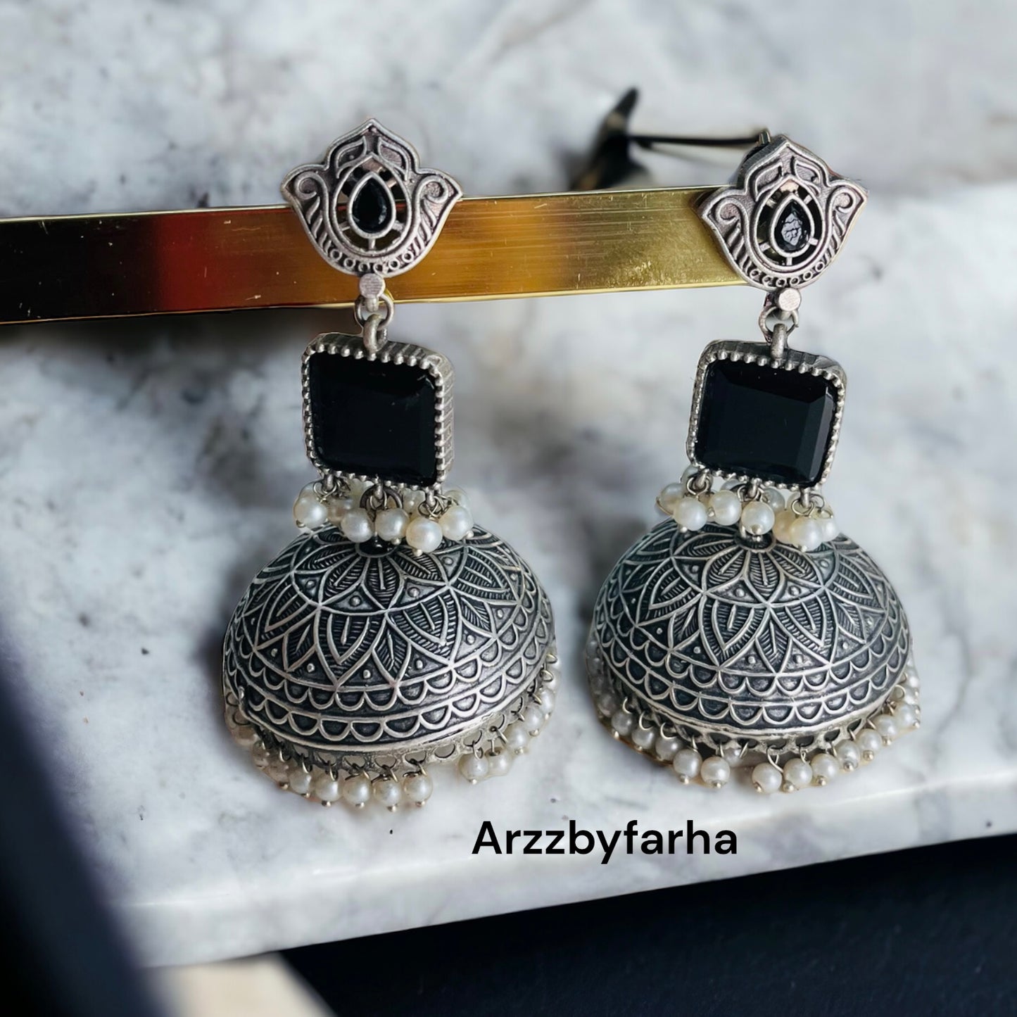 Black Oxidised Silver Jhumka