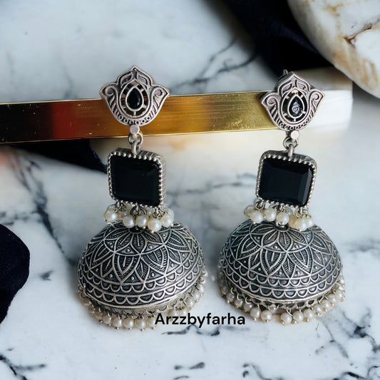 Black Oxidised Silver Jhumka