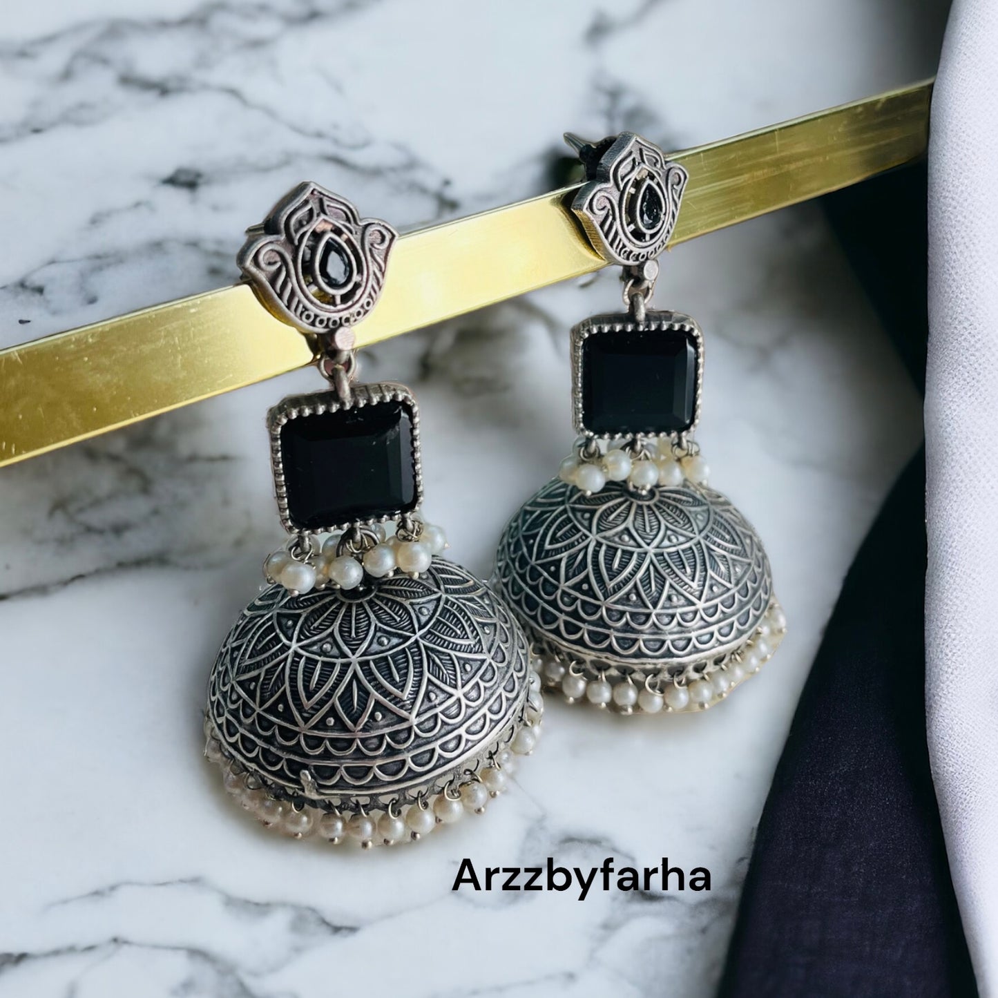 Black Oxidised Silver Jhumka